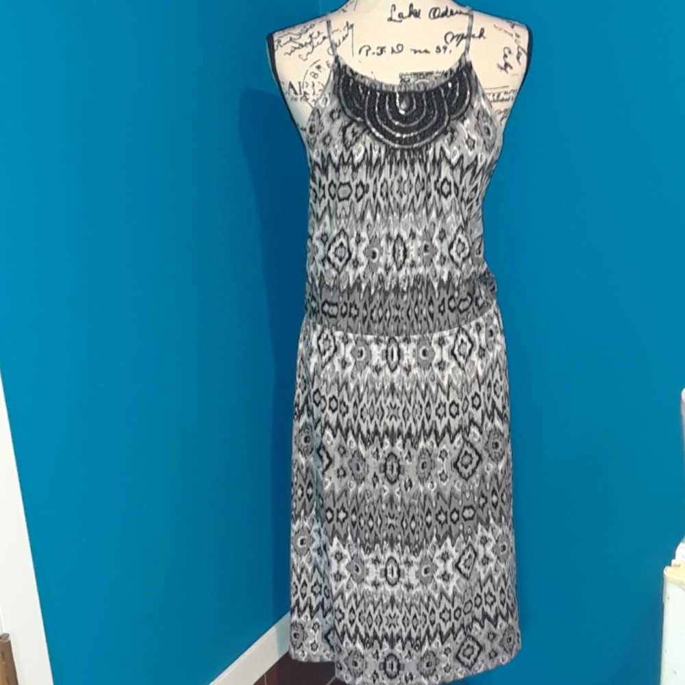 BNWT Lane Bryant Beaded Blk/Grey/Whte Knit Dress - Picture 1 of 8